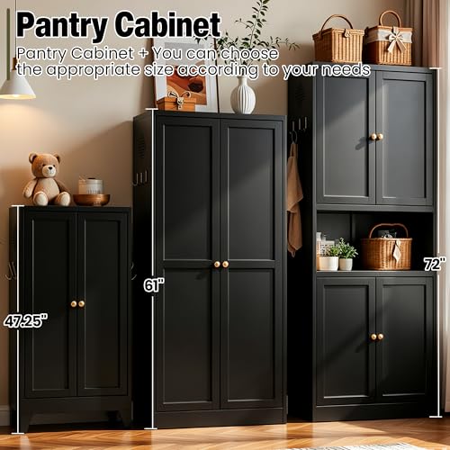 AQY Metal Pantry Cabinet, 72" Black Kitchen Storage Cabinet with Doors - color: Black, style: H72" - 4 Doors Wire Hole Hooks & Vents