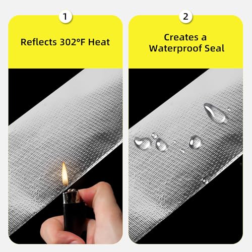 3 Inch x 65 Ft Fiberglass Reinforced Aluminum Foil Tape, 6 Mil Heavy Duty Heat Resistant to 500°F Waterproof for HVAC Ducts, Dryer Vents, Furnace Connections, Exhaust & Pipe Insulation - size: 3 Inch