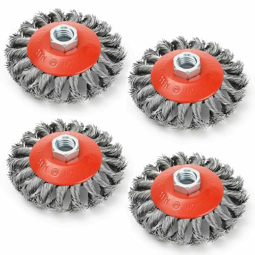 4 Pack Wire Wheel Brush for Angle Grinder, 4 Inch Twist Knot Wire Wheels for 4 1/2 Angle Grinder with 5/8 Inch -11 Threaded Arbor, Fits for Heavy Cleaning, Rough Surface Treatment & Grinding - style: 4 Pack Wire Wheel