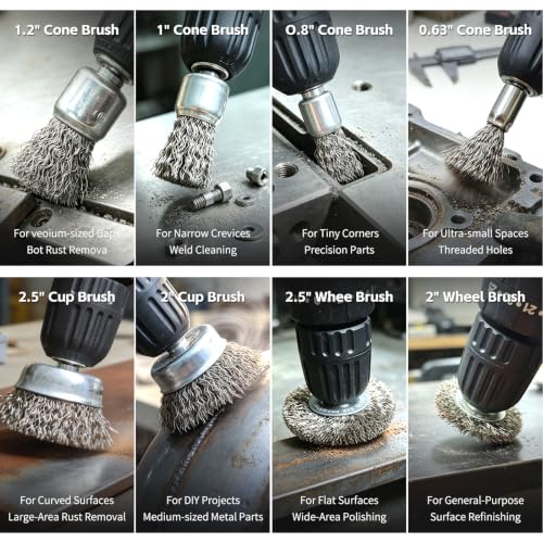 Wire Brush for Drill 9Pcs Set with 1/4 Inch Shank for Rust