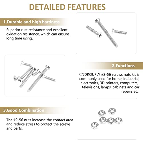 242 Pieces #2-56x 5/32", 3/16", 1/4", 5/16", 3/8", 1/2", 5/8", 3/4", 1", Phillips Countersunk Head Machine Screws Nuts Assortment Kit, 304 Stainless Steel, Fully Machine Thread - size: #2-56
