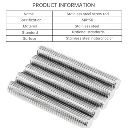 5 Pack M8-1.25 50mm Fully Threaded Rod 304 Stainless Steel 1.25mm Thread Pitch Screw Right Hand Threads Rods Bar Studs for Furniture Machinery Assembly (M8x50mm) - size: M8x50mm