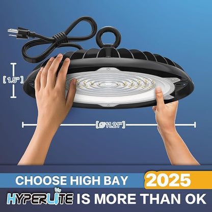 HYPERLITE UFO LED High Bay Light: 150W 19500LM High Bay LED Shop Lights with 6ft Plug - 5000K IP65 LED Warehouse Lights for Workshop Stadium Garage Lighting 10-Pack