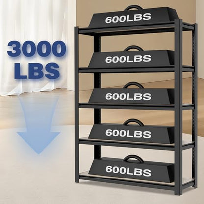 WORKPRO 5-Tier Black Shelving with Board, 36.2”Wx16.5”Dx72”H, 3000LBS Load - color: Black, size: 36.2"W x 16.5"D x 72"H