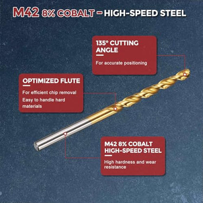 Drill Bit 4.2mm Diameter M42 8% Cobalt HSS TiN for Hard Metal - size: 4.2mm