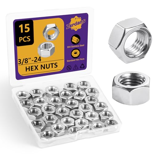 15Pcs SAE 3/8"-24 Hex Nut Set 304 Stainless Steel - size: 15Pcs-3/8"- 24