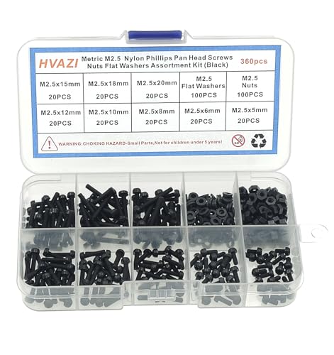 Metric M2.5 Black Nylon Phillips Pan-Head Screws, Nuts & Washers Kit - color: Black-M2.5