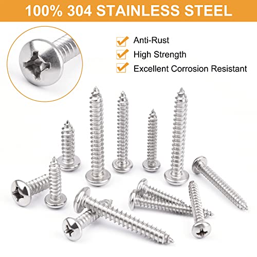 VIGRUE 510Pcs Stainless Steel Wood Screws Assortment Kit, #4#6#8#10#12 Phillips Pan Head Sheet Metal Screws Self Tapping Screws Set,Length 3/8" to 1-1/2" - size: 510Pcs Pan Head #4#6#8#10#12