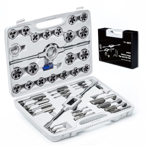 toolant 45pcs Metric Tap and Die Set, M6-M24 Large Threading Set with Round Dies for Cutting and Rethreading Internal and External Threads - size: 45pcs Metric (M6-M24)