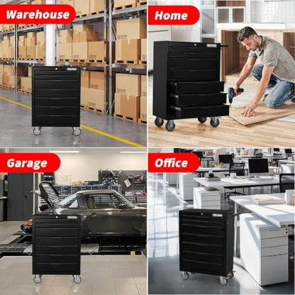 Rolling Tool Chest with Wheels, 7 Drawers Tool Storage Cabinet - color: Black