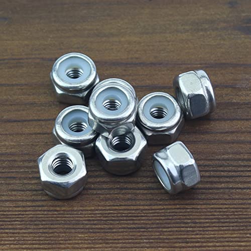 HELIFOUNER 50 Pieces #8-32 Nylon Insert Hex Lock Nuts, 304 Stainless Steel (18-8) Locknuts, Bright Finish, Coarse Thread - size: #8-32 (50 pcs)