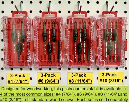 FTG USA 3-Pk #8 (11/64") Countersink Drill Bit Set, 1 Stop, 1 Wrench & Case - size: #8, style: 3 Pc with Depth Stop and Case
