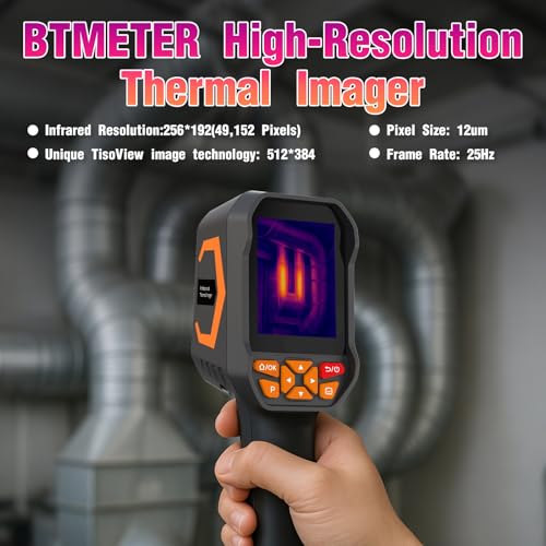 BTMETER Thermal Camera - Infrared Temperature Imager 200,000 Pixels with 256 x 192 IR Resolution 25Hz, 8G Image Storage Measure Temp -4°F~1022°F, 56° FOV Thermal Imaging Camera Gun for HVAC - color: Orange