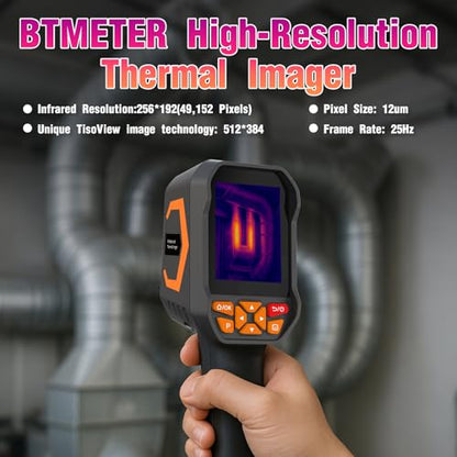 BTMETER Thermal Camera - Infrared Temperature Imager 200,000 Pixels with 256 x 192 IR Resolution 25Hz, 8G Image Storage Measure Temp -4°F~1022°F, 56° FOV Thermal Imaging Camera Gun for HVAC - color: Orange
