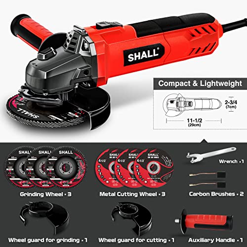 7.5Amp 4-1/2 Inch 12000 RPM Angle Grinder with 2 Guards, 3 Cutting Wheels, 3 Discs, Non-Slip Handle and Carbon Brush for Metal and Wood - size: Constant-Speed
