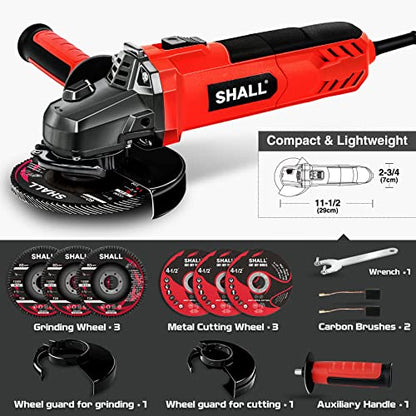 7.5Amp 4-1/2 Inch 12000 RPM Angle Grinder with 2 Guards, 3 Cutting Wheels, 3 Discs, Non-Slip Handle and Carbon Brush for Metal and Wood - size: Constant-Speed