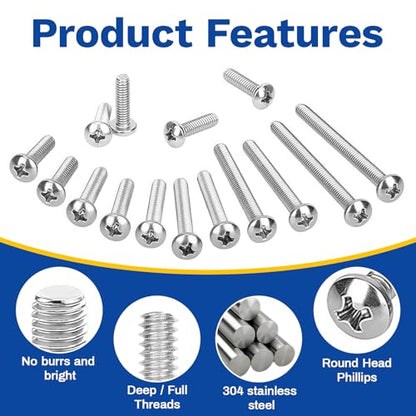 186 Pcs M3 M4 Machine Screw Assortment Kit, 304 Stainless Steel Phillips Pan Head Metric Screws Bolts with Screwdriver for 3D Printer, Electrical Panel, Wall Plate, Outlet Cover