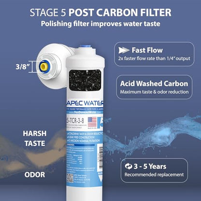 APEC Water 5-TCR-3-8, 10" Inline Carbon Filter, US Made, Quick Connector - style: Quick Connect 3/8" Carbon Filter