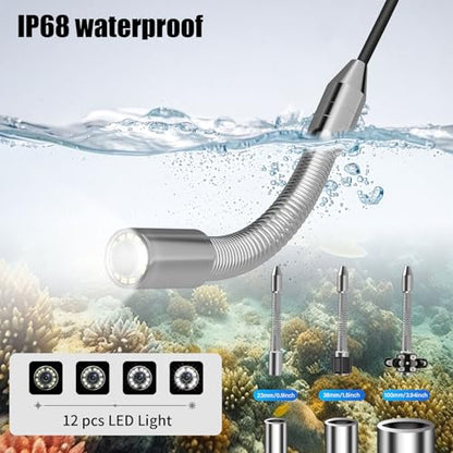 Sewer Camera 100FT/30M 7" IPS Screen Pipe Inspection Camera Borescopes Plumbing DVR & Audio Recorder 23mm with 32GB Card 12 LEDs HD 1000TVL Endoscope - size: 7inch-23MM-30M
