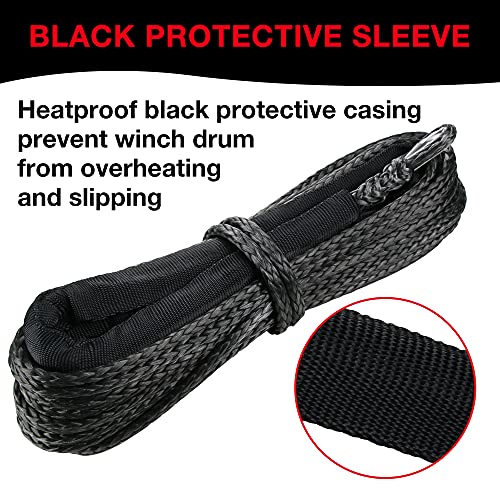 1/4" Synthetic Winch Rope 50 ft 10,000 lb UHMWPE Winch Cable Replacement Kit with Protective Sleeve, Thimble, Compatible with ATV UTV Truck Winches, Black - color: Black, size: 1/4 In x 50 Ft Standard