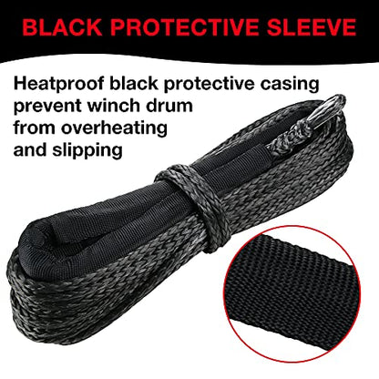 1/4" Synthetic Winch Rope 50 ft 10,000 lb UHMWPE Winch Cable Replacement Kit with Protective Sleeve, Thimble, Compatible with ATV UTV Truck Winches, Black - color: Black, size: 1/4 In x 50 Ft Standard