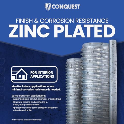 Conquest A307 Zinc Plated Threaded Rod 1/2"-13 x 36 - size: 1/2"-13 x 3'