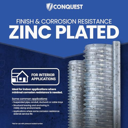 Conquest A307 Zinc Plated Threaded Rod 1-1/2"-6 x 12, - size: 1-1/2"-6 x 1'