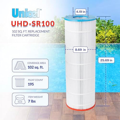 Unicel UHD-SR100 102 Square Foot 4 Oz Media Replacement Swimming Pool Filter Cartridge, 195 Pleats, Compatible with Sta-Rite Posi-Flo Models - size: 1 Pack