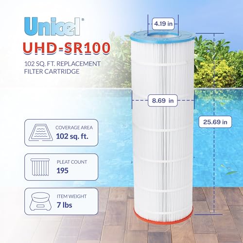 Unicel UHD-SR100 102 Square Foot 4 Oz Media Replacement Swimming Pool Filter Cartridge, 195 Pleats, Compatible with Sta-Rite Posi-Flo Models - size: 1 Pack
