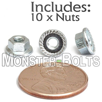 MonsterBolts - M3 Serrated Flange Nuts, DIN 6923, Zinc CR+3, 10 Pack - size: M3 - 0.50
