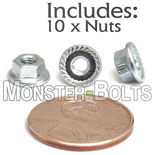 MonsterBolts - M3 Serrated Flange Nuts, DIN 6923, Zinc CR+3, 10 Pack - size: M3 - 0.50