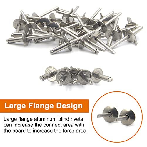 ISPINNER 30pcs 3/16" x 5/8" Stainless Steel Large Flange Blind Rivets, 4.8 x 16mm Pop Rivets - size: 3/16" x 5/8"