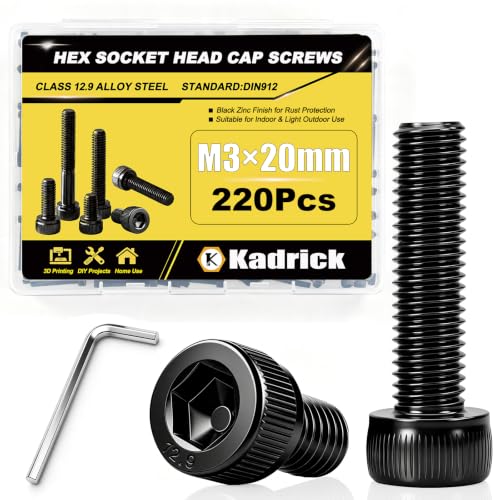 KADRICK 220PCS M3 x 20mm Hex Socket Head Cap Screws, M3-0.5 Fully Threaded - size: M3x20MM 220PCS