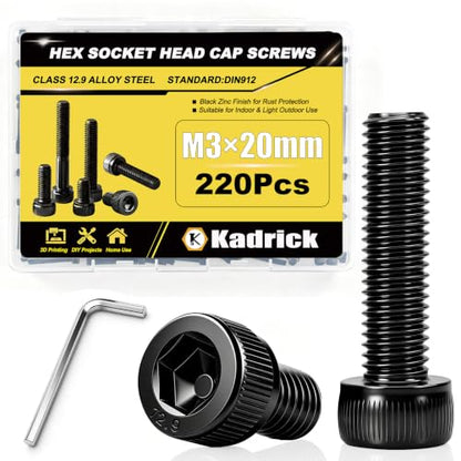 KADRICK 220PCS M3 x 20mm Hex Socket Head Cap Screws, M3-0.5 Fully Threaded - size: M3x20MM 220PCS