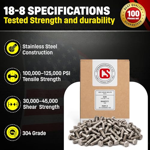 Chenango Supply 1/4-20 x 1/2" Stainless Hex Head Bolts - size: 1/4" X 1/2"