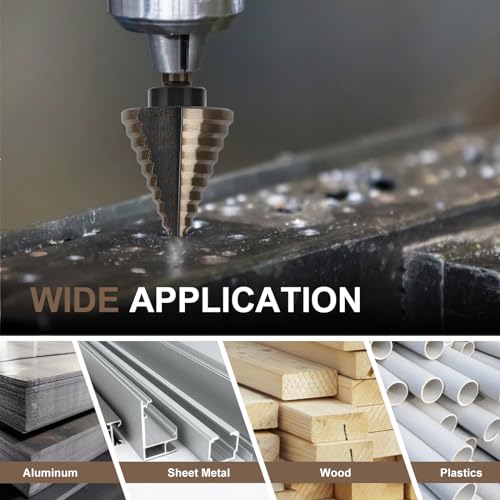 5 Pcs Step Drill Bit & 5 Pcs Countersink Drill Bit Set, Titanium High Speed Steel Step Drill Bit, 50 Sizes of Step Bits for Metal, HSS Step Bit with Aluminum Case for DIY, Multiple Hole Stepped Up Bit - style: 11PCS Step Drill Bits Set