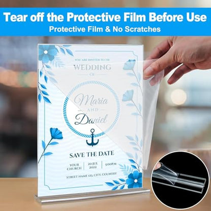 EHWINE 10 Pack Acrylic Sign Holder 5.5 x 8.5, Double Sided Picture Frame Stand up Table Top Sign Holders, Clear Display Stand Menu Flyer Holder for Wedding Party