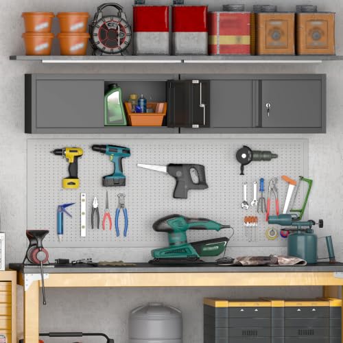 IRONFFICE Metal Garage Wall Cabinets,13" H Garage Storage Cabinet Wall Mounted,Floating Storage Organization with Doors,Locking Hanging Cabinet for RV,Home Office,Warehouse,Black - color: Black, size: 13"H