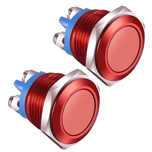 Gebildet 2pcs 16mm 3A/12V 24V 36 DC 110V 250VAC 1NO SPST Momentary Push Button Switch IP65 waterproof Aluminium Alloy Shell Screw Terminal (Red Shell) - size: 16mm-Red