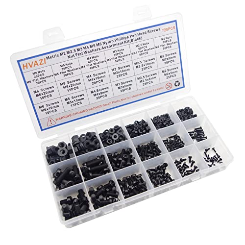 Metric M2-M6 Black Nylon Phillips Pan Head Screws, Nuts & Washers Kit - color: Black-M2M2.5M3M4M5M6