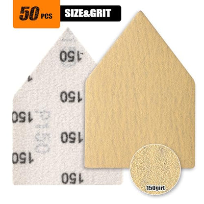 POLIWELL Triangle Sanding Sheets 50PCS 90x65mm Hook & Loop - style: 150 Girt