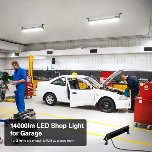 Onforu LED Shop Lights,100W 14000lm Ultra Bright LED Work Lights with Plug,6500K Daylight White Garage Light,IP66 Waterproof Lighting for Garage Warehouses Workshop(2 Pack) - color: Black