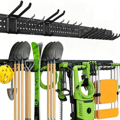 Garage Tool Organizer Wall Mount, 66 Inch Heavy Duty Garage Organization System with 13 Adjustable Hooks, Garden Tool Storage Rack for Garage, Yard & Shed, Holds Up to 520 lbs - size: 66" | 4 Panels + 13 Hooks