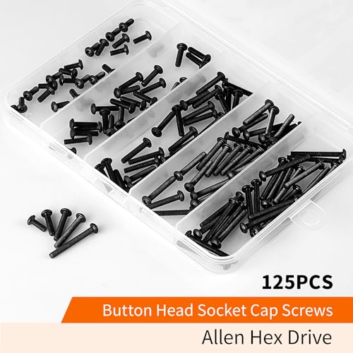 M3 x 8mm 12mm 16mm 20mm 25mm Button Head Socket Cap Screws Bolts, 10.9 Grade Alloy Steel, Black Oxide Finish, Metric Allen Hex Drive, Machine Fully Threaded, Assortment Kit 125PCS - size: M3 x 8/12/16/20/25mm (125PCS)
