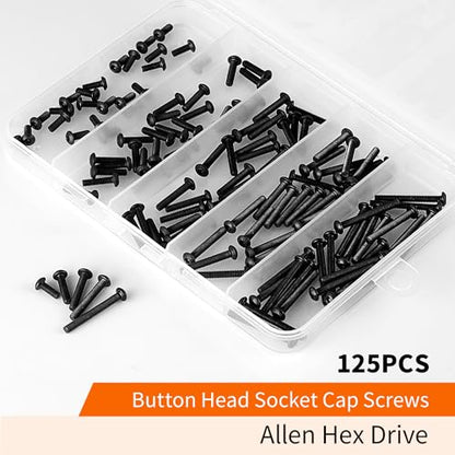 M3 x 8mm 12mm 16mm 20mm 25mm Button Head Socket Cap Screws Bolts, 10.9 Grade Alloy Steel, Black Oxide Finish, Metric Allen Hex Drive, Machine Fully Threaded, Assortment Kit 125PCS - size: M3 x 8/12/16/20/25mm (125PCS)