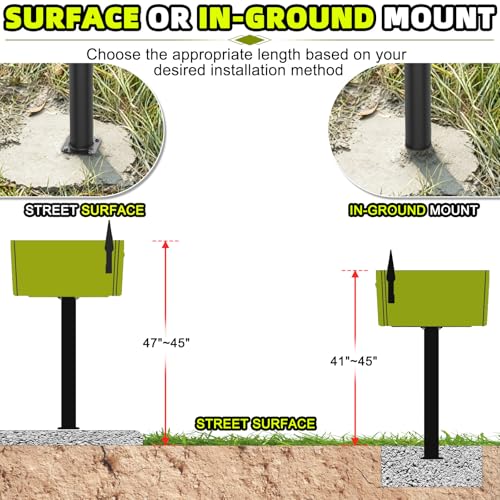 43" Black Metal Mailbox Post for Outside - size: 43" Post