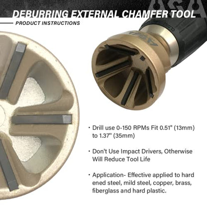 ASA Tools Deburring External Chamfer Tool, Tungsten Blade, Deburring Drill Bit, Remove Burr Tools Fits for 1/2"-1 3/8"(13mm-35mm) - size: Deburring Drill Bit 13mm-35mm