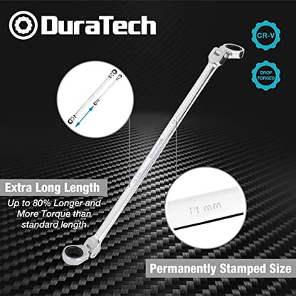 DURATECH 14mm x 15mm Extra Long Flex-Head Ratcheting Wrench, Metric - size: 14*15mm