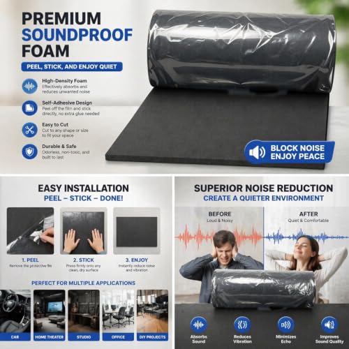 Neoprene Foam Rubber Sheet Adhesive for Soundproofing (12x54x0.25)