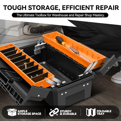 Auto Dynasty Foldable 2-layer Tool Box w/Non-Slip Handle Storage, Orange - color: Orange, size: 2-Layer